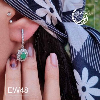 گوشواره نقره با سنگ  زمرد کد Ew48