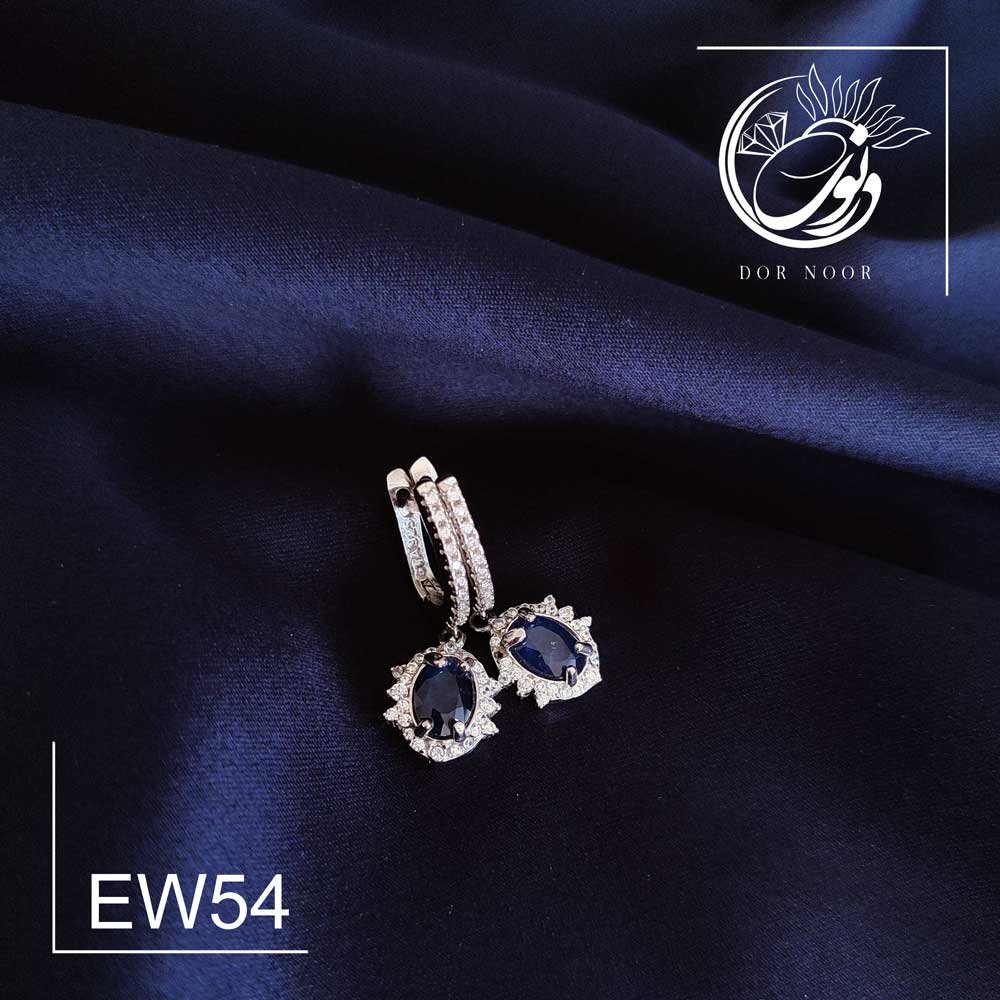 گوشواره نقره با سنگ یاقوت کبود کد Ew54