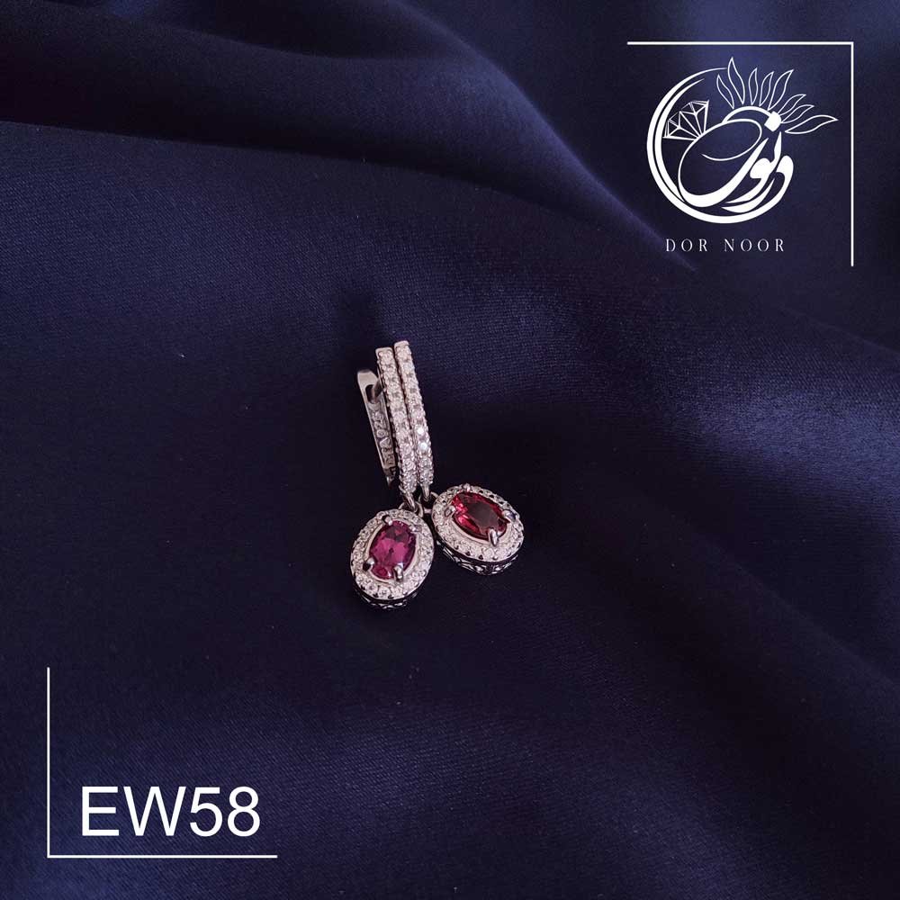 گوشواره نقره با سنگ گارنت کد Ew58