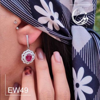 گوشواره نقره با سنگ یاقوت سرخ کد Ew49