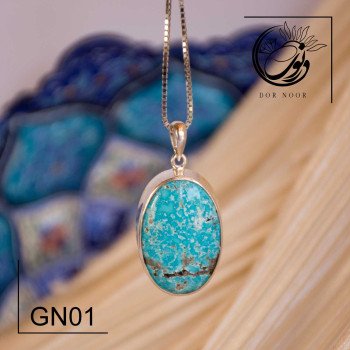 مدال فیروزه دست ساز با قاب و گیره نقره کد GN01