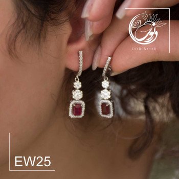 گوشواره نقره با سنگ یاقوت سرخ کد ew25