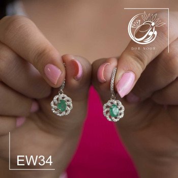 گوشواره نقره باسنگ زمرد ew34