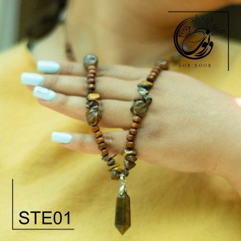 گردن آویز سنگی با سنگ چشم ببر کد STE01