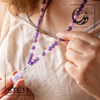 گردن آویز سنگی با مدال آمیتیست راف کد STE11