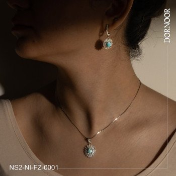 نیم ست نقره با سنگ فیروزه