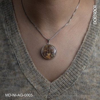 مدال نقره با سنگ عقیق شجر  نقره دست ساز