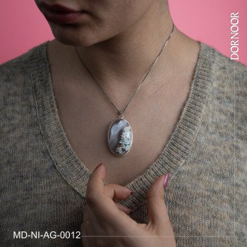 مدال نقره با سنگ عقیق شجر  نقره دست ساز