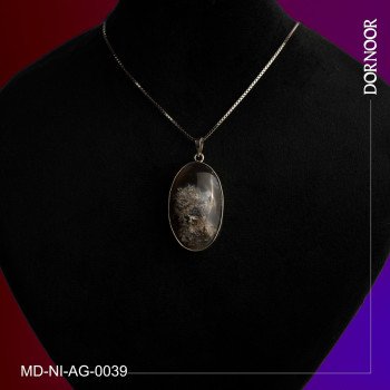 مدال عقیق شجر دست ساز با قاب و گیره نقره 0039