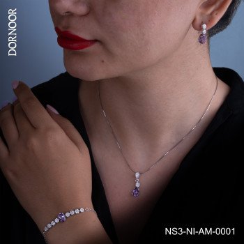 نیم ست نقره زنانه باسنگ آمیتیست NS3-NI-AM-0001
