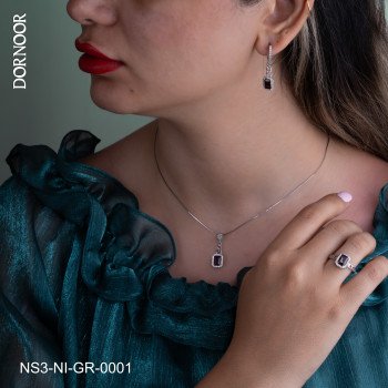 نیم ست نقره با سنگ گارنت کد NS3-NI-GR-0001